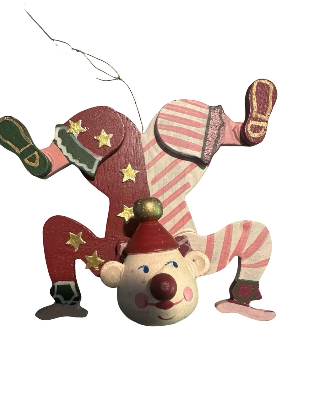 90s Vintage Hand-Painted Wooden Clown Ornament